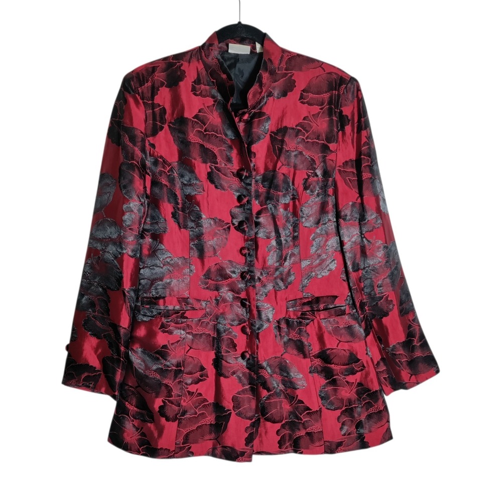 Newport News Red Black Satin Floral Jacket Sz 10 Vampire Gothglam